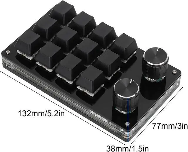 Alt view image 3 of 5 - Macro Keyboard One Handed Macro Mechanical Keyboard 12 Key Multifunction DIY Programmable Keypad for Office Gaming Lab Macro Mechanical Keyboard (Black)