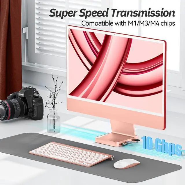 Alt view image 5 of 5 - USB C Hub for iMac 24 inch 2021/2023/2024, Minisopuru iMac Hub Support M.2 NVMe SSD, iMac Accessories for iMac M1/M3/M4, iMac Adapter with USB A/C 10Gbps, SD/TF, M.2 SSD (Not Included), Pink.