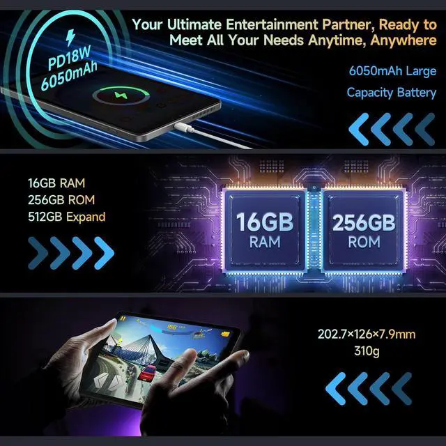 Alt view image 5 of 5 - ALLDOCUBE Android 14 Tablet, 8.4 inch Helio G99 iPlay 60 Mini Pro Tablet, 16GB RAM 256GB ROM 512GB Expandable, FHD 1920x1200 Display, Widevine L1, 6050mAh, 5MP/13MP Camera, 4G LTE Bluetooth 5.2