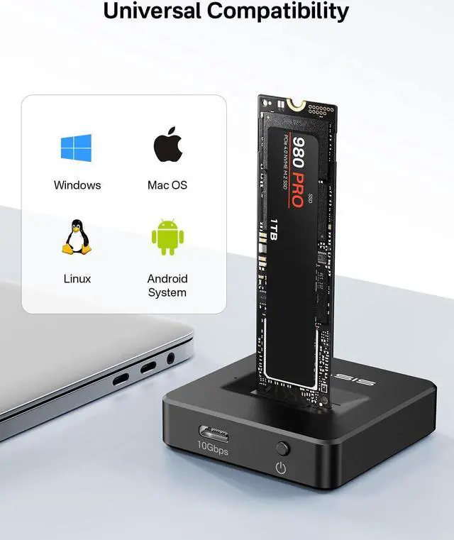 Alt view image 4 of 5 - ACASIS NVME SSD Reader Adapter, Aluminium Alloy Housing Fast Heat Dissipation, NVME to USB Docking Station, M.2 SSD to USB Adapter 10Gbps, Support M.2 (M Key) NVMe SSD and (B+M Key) SATA-Based SSD