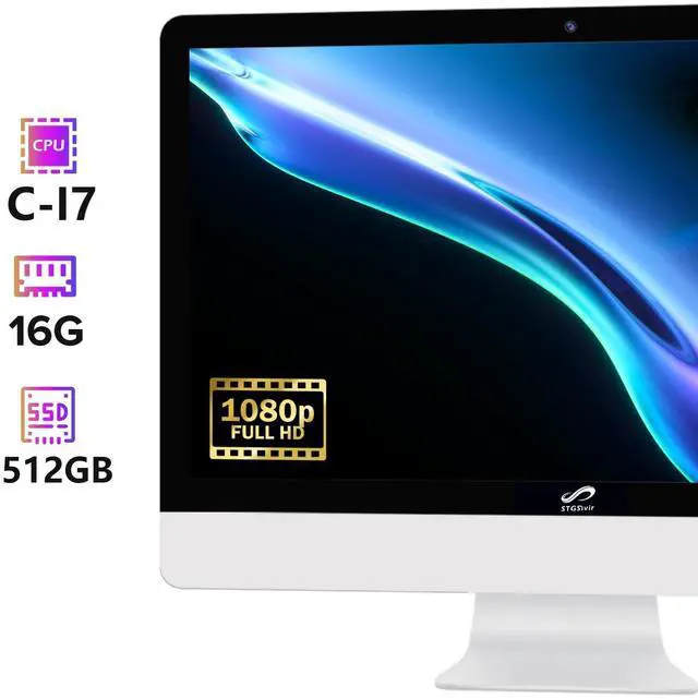 Alt view image 5 of 5 - STGSivir All in One Desktop Computer 24" FHD Display, Intel Core i7 up to 3.9GHz, 16G Memory, 512G SSD, WiFi 5, Bluetooth, RGB Keyboard & Mouse & Mouse Pad, Webcam, Windows 11 Home