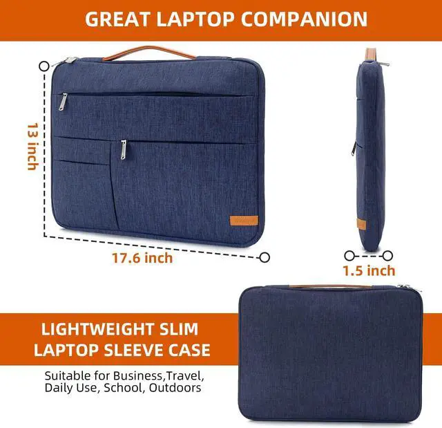 Alt view image 3 of 5 - KINGSLONG 17-17.3 inch Laptop Sleeve Bag,Slim Shockproof Handbag Carrying Case Notebook Computer Cover Fit for Acer Asus Dell HP Blue