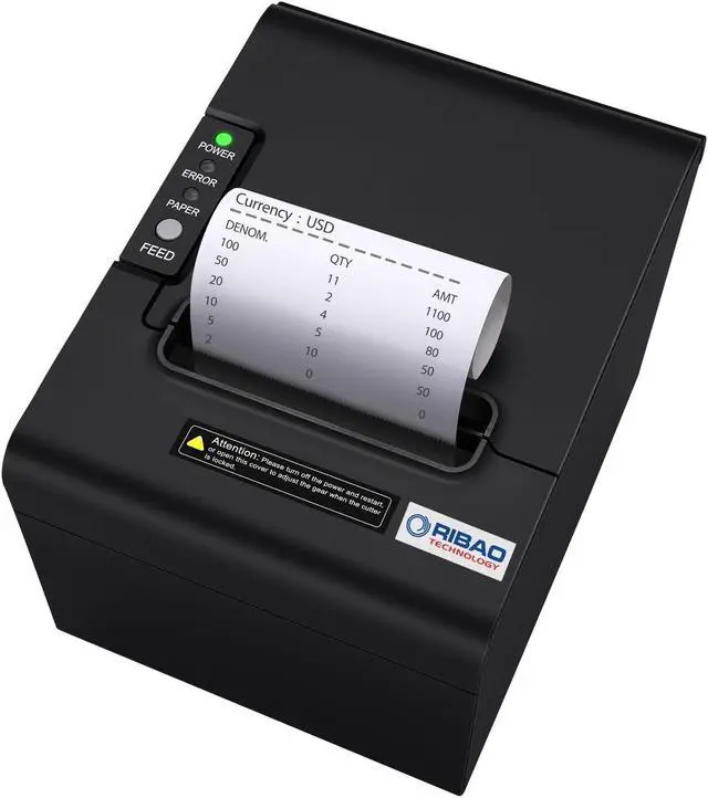 Main image of RIBAO Thermal 80mm POS Printer Receipt Printer Connect Cash Registers Cash Drawer, BC-55 BC-40 BCS-160 Mixed Bill Money Counter RS232 Cashbox InterfaceWindows/Mac/Linux