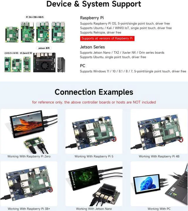 Alt view image 4 of 5 - Waveshare 5inch High-Brightness Touch Screen, Compatible with Raspberry Pi 5/4B/3B/Zero/Zero W/Zero 2W/Pico/Pico W/Pico WH, Supports Windows 11/10/8.1/8/7 and Jetson Nano, Wide-Bezel Capacitive Touch