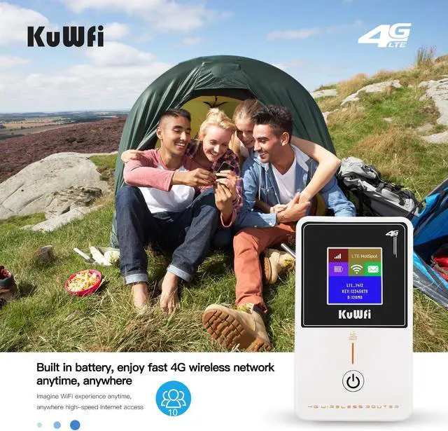 Alt view image 3 of 5 - KuWFi Mobile Hotspot Router Device Unlocked, 150Mbps Portable WiFi Hotspot Router for Travel, Pocket WiFi Hot Spot Works Best with AT&T T-Mobile, 10 Connected Devices, B2/B4/B5/B12/B17 Network Band