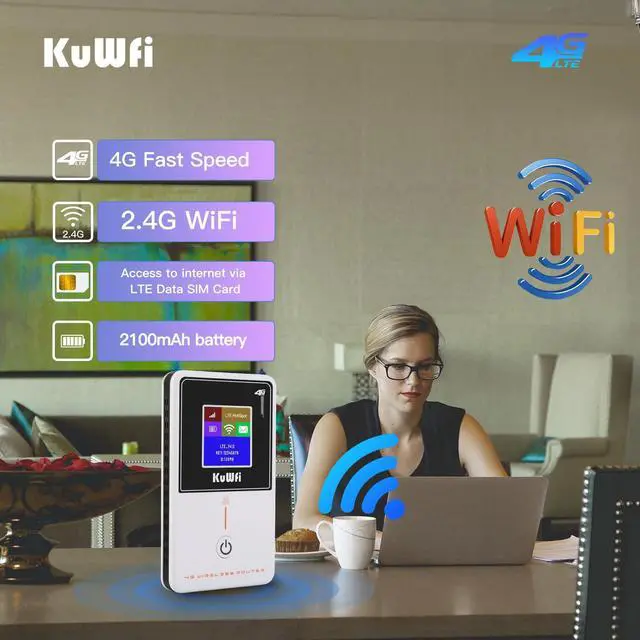 Alt view image 5 of 5 - KuWFi Mobile Hotspot Router Device Unlocked, 150Mbps Portable WiFi Hotspot Router for Travel, Pocket WiFi Hot Spot Works Best with AT&T T-Mobile, 10 Connected Devices, B2/B4/B5/B12/B17 Network Band