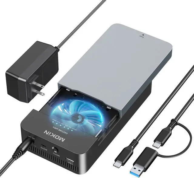 Main image of Dual-Bay Offline Clone Tool-Free NVMe M.2 SSD Enclosure 40Gbps USB4 with Cooling Fan, Compatible with MacBook M4/Pro/Max, Mac Mini, Supports NVMe PCIe Size 2230/2242/2260/2280 (Up to 8TB)