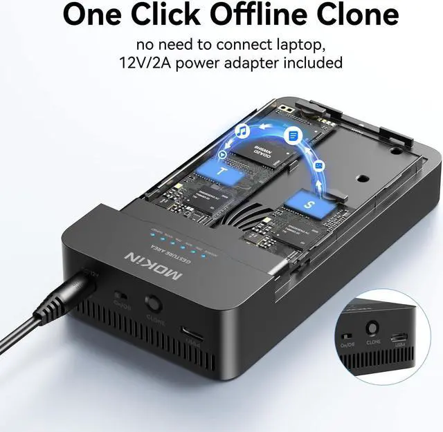 Alt view image 2 of 5 - Dual-Bay Offline Clone Tool-Free NVMe M.2 SSD Enclosure 40Gbps USB4 with Cooling Fan, Compatible with MacBook M4/Pro/Max, Mac Mini, Supports NVMe PCIe Size 2230/2242/2260/2280 (Up to 8TB)