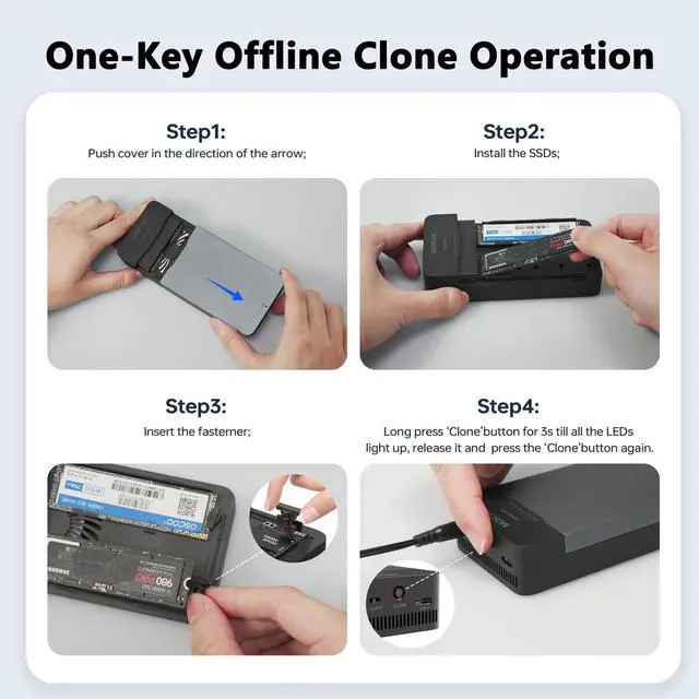 Alt view image 5 of 5 - Dual-Bay Offline Clone Tool-Free NVMe M.2 SSD Enclosure 40Gbps USB4 with Cooling Fan, Compatible with MacBook M4/Pro/Max, Mac Mini, Supports NVMe PCIe Size 2230/2242/2260/2280 (Up to 8TB)