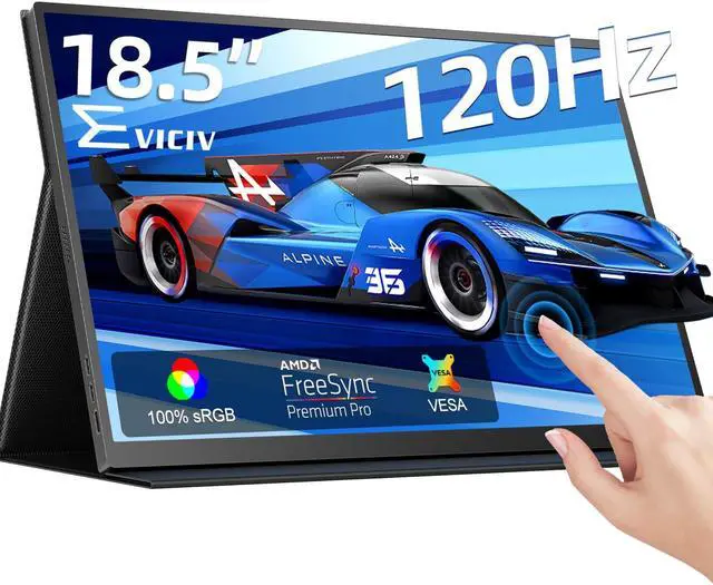 Main image of EVICIV 18.5 Portable Monitor Touchscreen | 120HZ 1ms Gaming Monitor | FreeSync, HDR | 400Nits | 1080P FHD IPS | 100% sRGB | VESA & Smart Case | Large Travel External Second Screen for Laptop, Switch