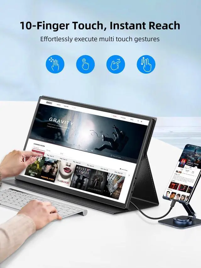 Alt view image 5 of 5 - EVICIV 18.5 Portable Monitor Touchscreen | 120HZ 1ms Gaming Monitor | FreeSync, HDR | 400Nits | 1080P FHD IPS | 100% sRGB | VESA & Smart Case | Large Travel External Second Screen for Laptop, Switch