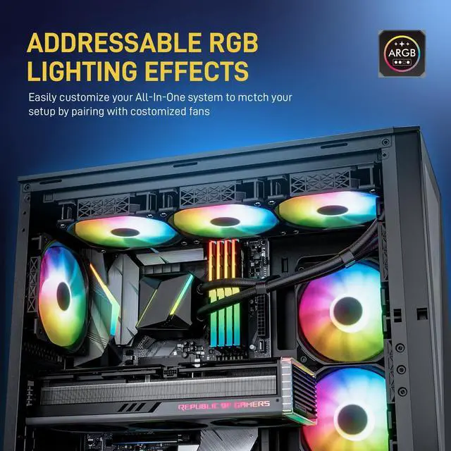 Alt view image 2 of 5 - DARKROCK D360 CPU Liquid Cooler with 360mm Radiator, Addressable RGB Lights, Pure Copper Pump, and AMD, AM5/ AM4, Intel LGA 1851/1700/1200 Brackets Ready - Black