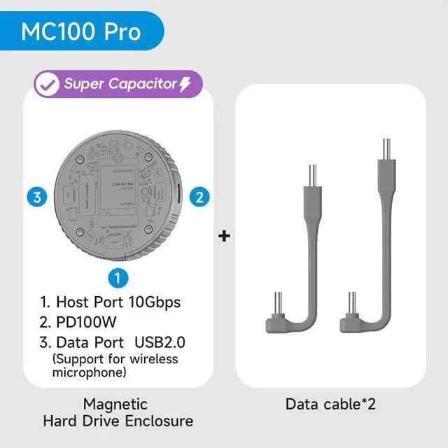 Alt view image 2 of 5 - Hagibis Magnetic M.2 2230 NVMe SSD Enclosure with Magsafe for iPhone 16 15 Pro Max ProRes, 10Gbps USB C to NVMe Adapter, 100W PD, USB C Data Port, External SSD Case for MacBook, iPad Pro(MC100 Pro)