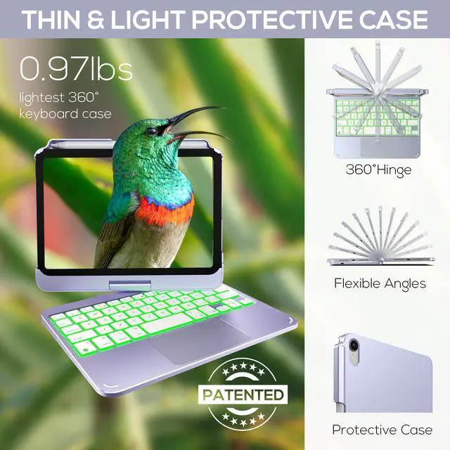 Alt view image 4 of 4 - typecase Keyboard Case for iPad Mini 7 (2024) & Mini 6 (2021) - Wireless Case with Keyboard for iPad Mini 7th 6th Generation 8.3" - 10 Colors Backlit Keyboard Cover with Trackpad - Light Purple