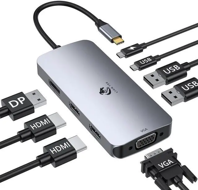 Main image of LIONWEI USB C Docking Station Dual Monitor, Laptop Docking Station 3 Monitors Quadruple Display with Dual 4K HDMI, DP, VGA, 100W PD, 3 USB C/A 2.0, Laptop Dock for Dell, Lenovo, HP, Surface