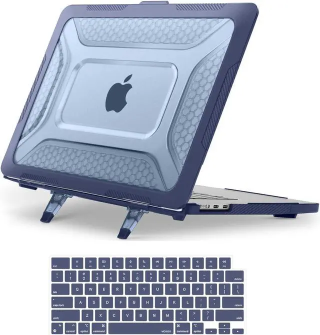 Main image of MOSISO Compatible with MacBook Air 15 inch Case 2025 2024 2023 M4 A3241 M3 A3114 M2 A2941, Honeycomb Shockproof Heavy Duty TPU Bumper Plastic Hard Case with Fold Kickstand&Keyboard Cover, Navy Blue