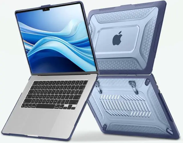 Alt view image 5 of 5 - MOSISO Compatible with MacBook Air 15 inch Case 2025 2024 2023 M4 A3241 M3 A3114 M2 A2941, Honeycomb Shockproof Heavy Duty TPU Bumper Plastic Hard Case with Fold Kickstand&Keyboard Cover, Navy Blue