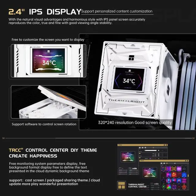 Alt view image 4 of 5 - Thermalright Burst Assassin 120 Vision Digital CPU Cooler - IPS 2.4-inch Square Rotatable Display, 120mm Forward and Reverse Fan Design, Support Intel LGA1700/1150/1151/1200/1851, AMD AM4/AM5|White