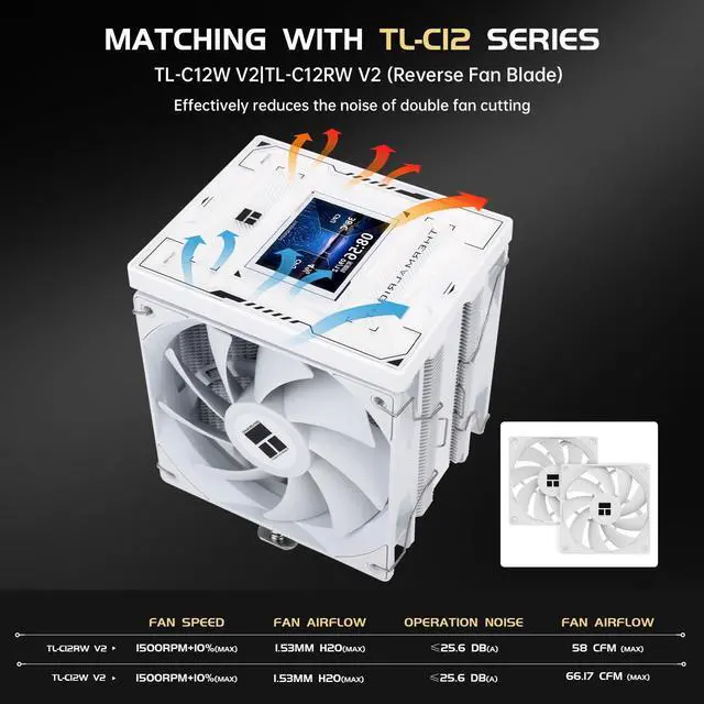 Alt view image 5 of 5 - Thermalright Burst Assassin 120 Vision Digital CPU Cooler - IPS 2.4-inch Square Rotatable Display, 120mm Forward and Reverse Fan Design, Support Intel LGA1700/1150/1151/1200/1851, AMD AM4/AM5|White