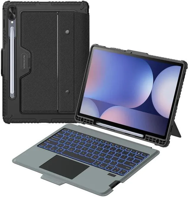 Main image of Nillkin for Samsung Galaxy Tab S10 Plus/S9 Plus 12.4" Case with Detachable Keyboard, 7-Color Backlit, Trackpad, S Pen Holder, Rugged Keyboard Case with Camera Cover for Samsung Tablet S9+/S10+ 5G