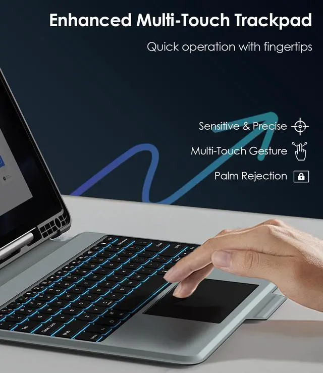 Alt view image 5 of 5 - Nillkin for Samsung Galaxy Tab S10 Plus/S9 Plus 12.4" Case with Detachable Keyboard, 7-Color Backlit, Trackpad, S Pen Holder, Rugged Keyboard Case with Camera Cover for Samsung Tablet S9+/S10+ 5G