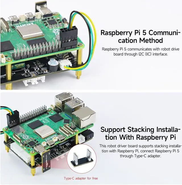 Alt view image 3 of 5 - Yahboom Raspberry Pi5 Robot Expansion Driver Board ROS Smart Car Supports 4WD Drive Servo Motor Sensor Compatible with RaspberryPi 5 PD Power Supply Protocol, I2C Communication