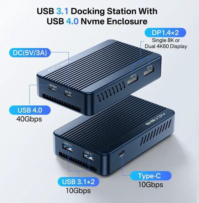 Alt view image 2 of 5 - ACASIS Mac Mini Dock Dual Monitor with 40Gbps M.2 NVMe SSD Enclosure & [Intel Certified Thunderbolt 4 Cable 6.6ft
