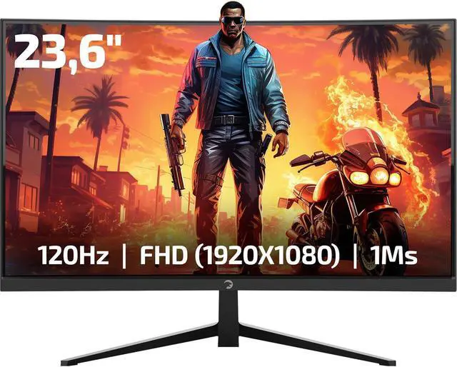 Main image of GAMEPOWER F10 23.6 Inch Curved Gaming Monitor, 120Hz 1080p Display, 1ms Response Time, AMD FreeSync, HDR Support, 125% sRGB, RGB Backlight, Dual Speakers, Zero Frame Design, HDMI and VGA Inputs,1800R