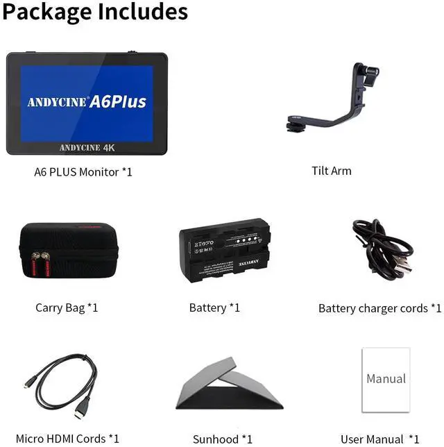 Alt view image 5 of 5 - ANDYCINE A6 Plus V2 6" Touch Screen Camera Field Monitor Bundle - Full HD 1920x1080, 4K HDMI Input, 3D LUT, Waveform, Focus Assist with Battery, Carry Case & Sunshade