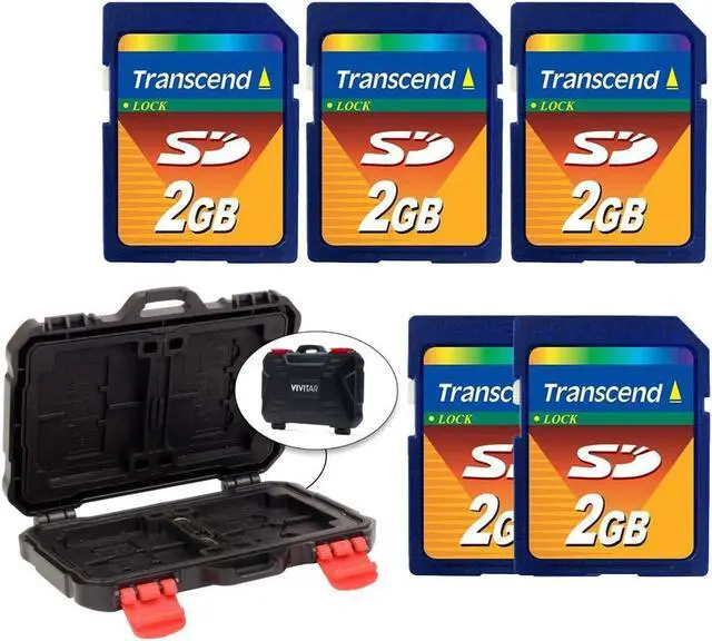 Main image of 5X Transcend 2GB SD Secure Digital Memory Card + Memory Card Hardcase (24 Card Slots) â Deluxe Bundle