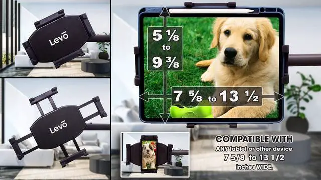 Main image of LEVO Dual Clamp Tablet Holder Cradle Mount G2 - Compatible With All Best Tablet & Smart Phone Sizes up to 12.9" iPad Pro & Surface Pro - Stands, Book Stands and Table Clamps