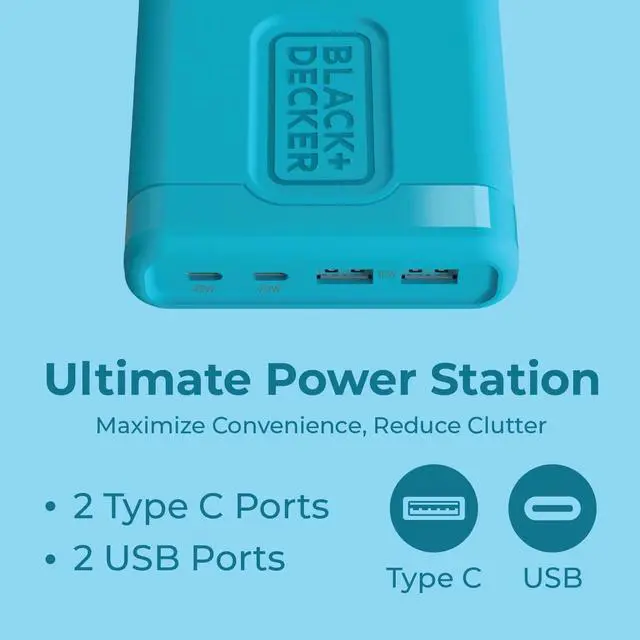 Alt view image 2 of 5 - BLACK+DECKER USB C Fast Charger 65W 4 Port Type USB C Charging Station Hub Block TypeC Wall Charger Power Strip Adapter Plug 2 USBC 2 USBA for iPad iPhone 15 14 13 12 Pro Max Pixel Note Galaxy, Blue