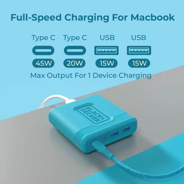 Alt view image 4 of 5 - BLACK+DECKER USB C Fast Charger 65W 4 Port Type USB C Charging Station Hub Block TypeC Wall Charger Power Strip Adapter Plug 2 USBC 2 USBA for iPad iPhone 15 14 13 12 Pro Max Pixel Note Galaxy, Blue