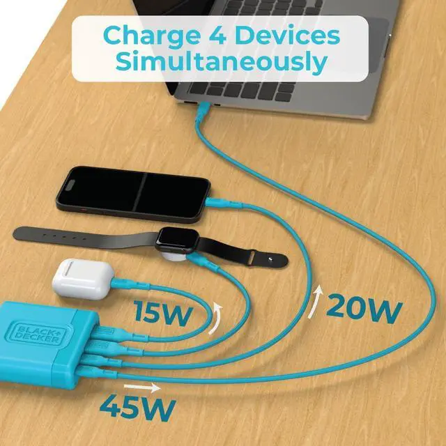 Alt view image 3 of 5 - BLACK+DECKER USB C Fast Charger 65W 4 Port Type USB C Charging Station Hub Block TypeC Wall Charger Power Strip Adapter Plug 2 USBC 2 USBA for iPad iPhone 15 14 13 12 Pro Max Pixel Note Galaxy, Blue