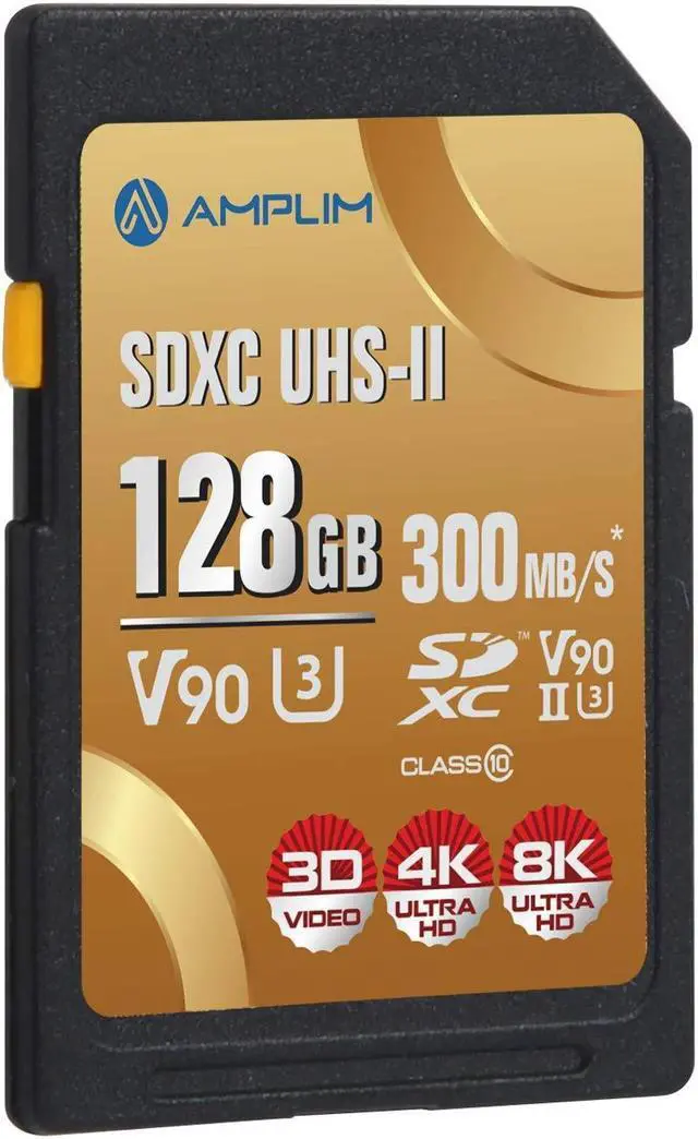 Main image of Amplim 128GB V90 UHS-II SD SDXC Card, 300MB/S 2000X Read/Write Lightning Speed Performance, Extreme Read, U3 Secure Digital Memory Storage for Professional Photographer and Videographer