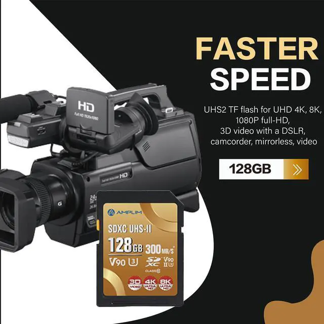 Alt view image 2 of 5 - Amplim 128GB V90 UHS-II SD SDXC Card, 300MB/S 2000X Read/Write Lightning Speed Performance, Extreme Read, U3 Secure Digital Memory Storage for Professional Photographer and Videographer