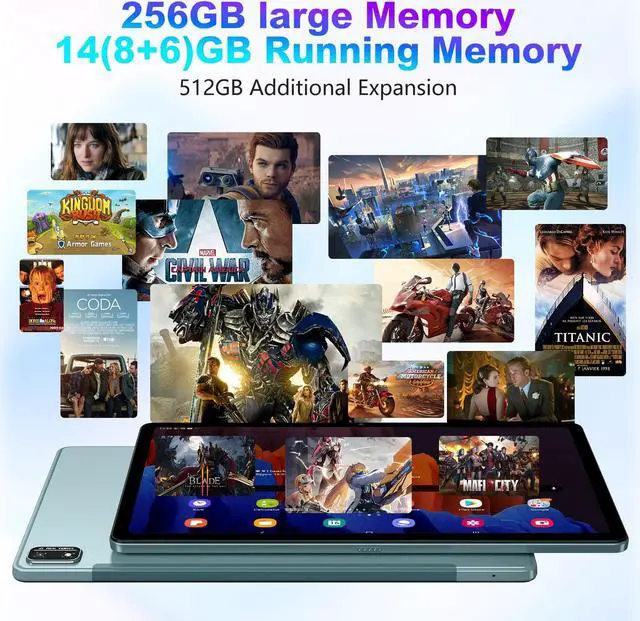 Alt view image 2 of 5 - AQHH Android 13 Tablet, 11 inch Android Tablet Computer, 14(6+8GB) RAM+256GB ROM+512GB Expand, 7500mAh Battery, 2000 * 1200 IPS, WiFi, Bluetooth 5.0, GPS, Dual Camera, Widevine L1