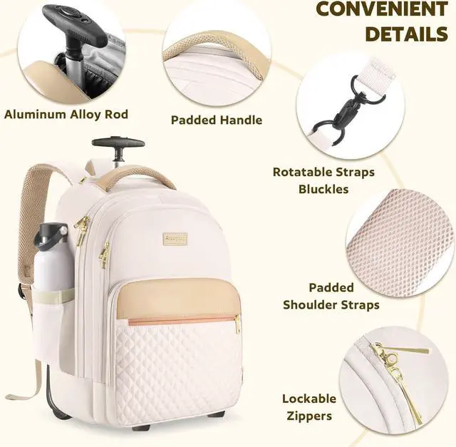 Alt view image 2 of 5 - Arcoyard Small Rolling Backpack, Underseat Carry On Luggage With Wheels For Adults, 15.6 Inch Wheeled Backpack for Women, Travel Roller Bag, Beige