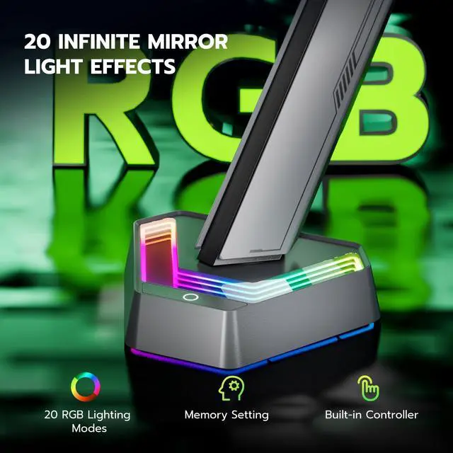 Alt view image 2 of 5 - ARES WING RGB Single Monitor Arm Desk Mount for 17-45 inches Flat and Curved Monitors, Holds 35.2 lbs Heavy Duty, Adjustable Ultrawide Monitor Arm with Clamp & Grommet Base, 75/100 VESA Mount, Gray