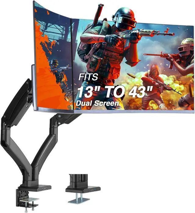 Main image of AVLT Dual 13"-43" Monitor Arm - Desk Mount for Two Flat/Curved Monitors - Full Motion Height Swivel Tilt Rotation Adjustable - Black/VESA/C-Clamp/Grommet/Cable Management