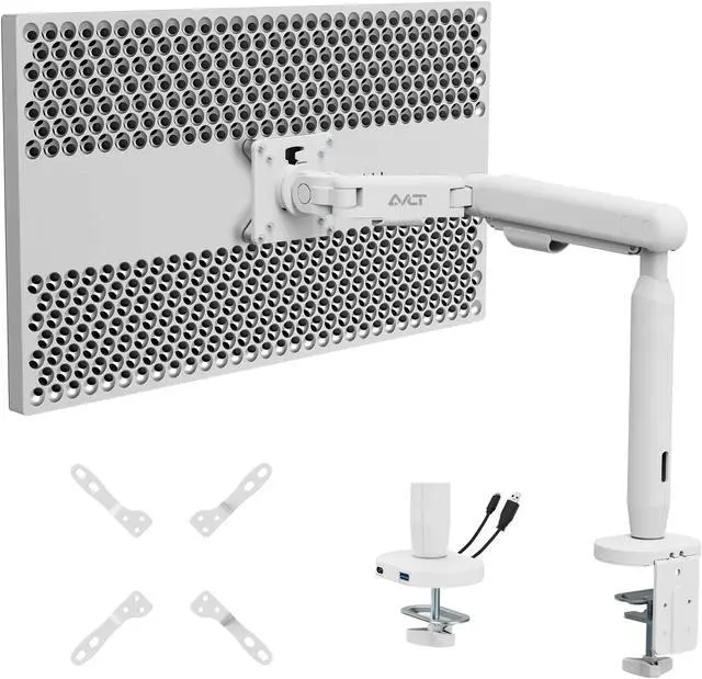 Main image of AVLT Single 17"-40" Ultrawide Easel Monitor Arm for Screens Up to 24.3 lbs, Premium Aluminum Designer Stand, Adjustable Pneumatic Height, Full Motion Swivel Tilt Rotation, USB-C USB-A Ports, White