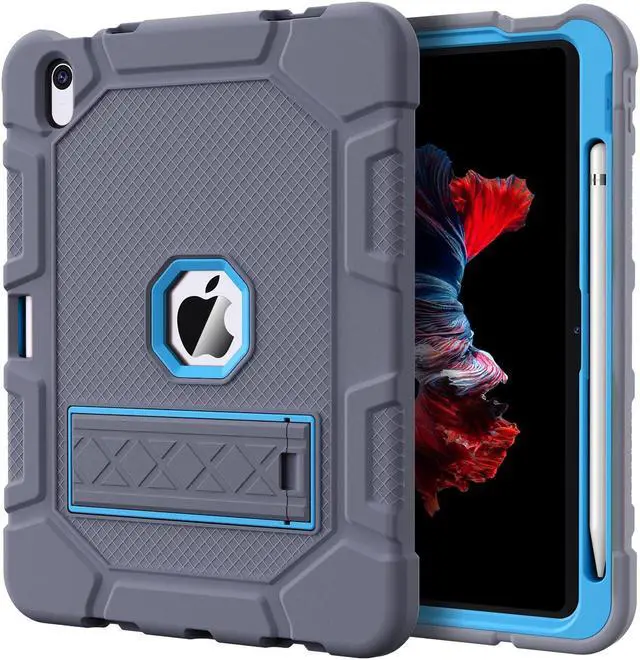 Main image of Azzsy Case for iPad (A16) 11th Generation 11 Inch 2025 / iPad 10th Generation 10.9 Inch 2022, [Built-in Pencil Holder] Heavy Duty Shockproof Rugged Protective Case, Gray+Blue