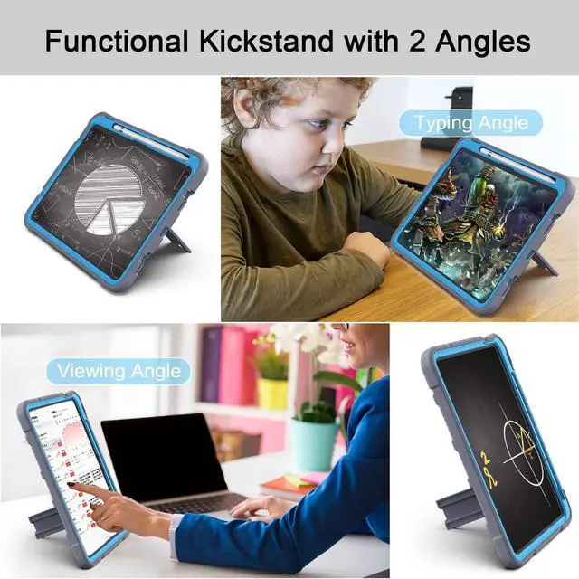 Alt view image 3 of 5 - Azzsy Case for iPad (A16) 11th Generation 11 Inch 2025 / iPad 10th Generation 10.9 Inch 2022, [Built-in Pencil Holder] Heavy Duty Shockproof Rugged Protective Case, Gray+Blue