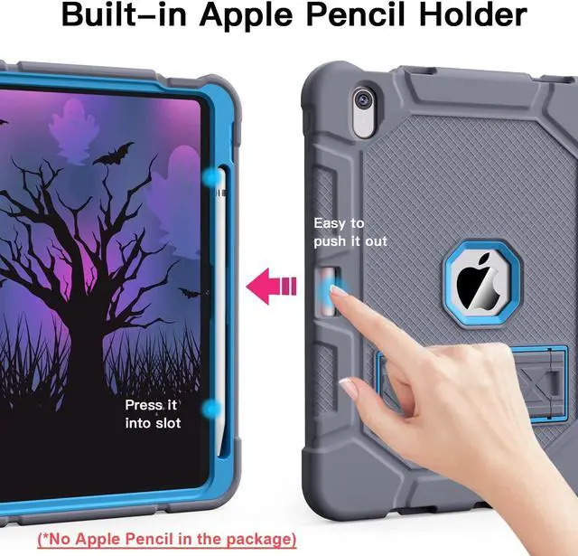 Alt view image 4 of 5 - Azzsy Case for iPad (A16) 11th Generation 11 Inch 2025 / iPad 10th Generation 10.9 Inch 2022, [Built-in Pencil Holder] Heavy Duty Shockproof Rugged Protective Case, Gray+Blue