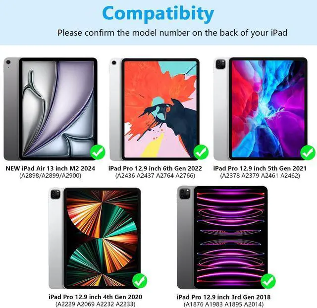 Alt view image 2 of 5 - Compatible for iPad Pro 12.9 Inch Case With Keyboard - Thin & Light for 6th/5th/4th/3rd Generation (2022-2018), Bluetooth Detachable Keyboard, Blue
