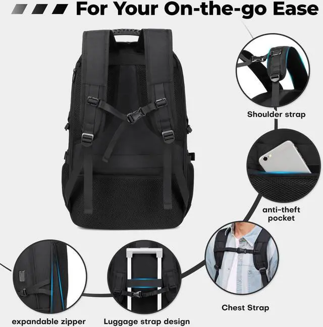 Alt view image 5 of 5 - Banlole 17.3 Inch gym backpack with shoe compartment,50L Multiple Compartments Backpacks, Airline Approved Carry on Travel Daypack Anti Theft with USB Charging Port,for Men Women Travel Work Business