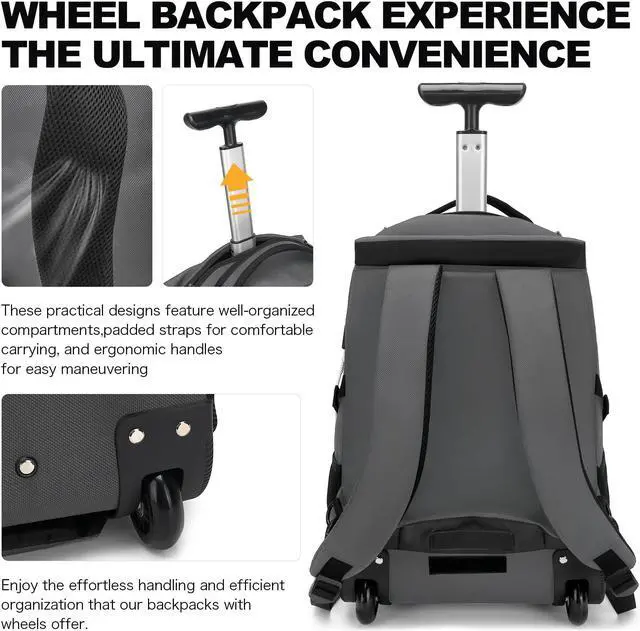 Alt view image 5 of 5 - Boavan Rolling Backpack,17 inch Water Resistant Wheeled Backpack,Carry on Luggage Business Bag, Overnight College Computer bag Trolley Suitcase for Men Women Adults to TravelGrey
