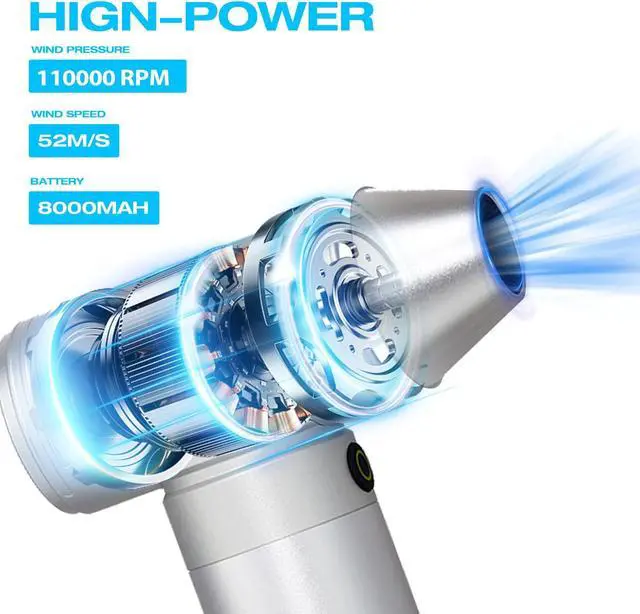 Alt view image 2 of 5 - BHTOP Compressed Air Duster 110000RPM Electric Air Duster & Dust Absorption for Cleaning PC&Keyboard,Handheld Turbo 3 Speeds Rechargeable Cordless Jet Dry Blower Air Blower for Car Home,Outdoors