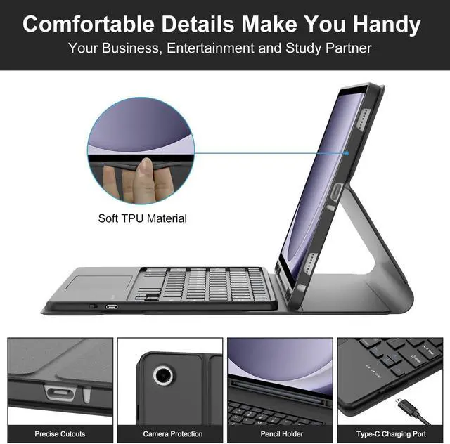 Alt view image 5 of 5 - Keyboard Case for Galaxy Tab A9 Plus 5G 11 Inch 2023, Multi-Touch Trackpad, Detachable Bluetooth Keyboard, Auto Sleep/Wake, Long Battery Life, Smart Folio Cover with S Pen Holder for Tab A9+ 11" Black
