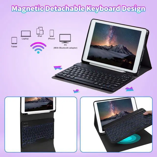 Alt view image 3 of 5 - BPQOJB for iPad 10th Generation Case with Keyboard for iPad Case 10th Generation 10.9 inch 2022 with Detachable Wireless Keyboard & Adjustable Stand Protect Tablet Cover - Flowers and Plants Moon